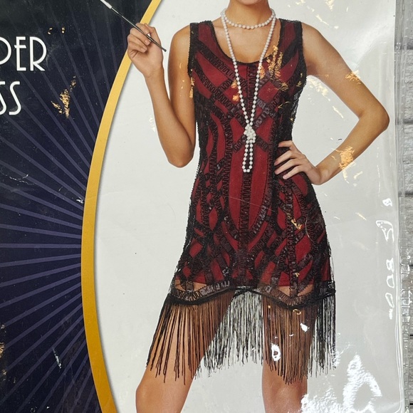 SPIRIT HALLOWEEN Adult Burgundy Flapper Dress-Large - Picture 2 of 2